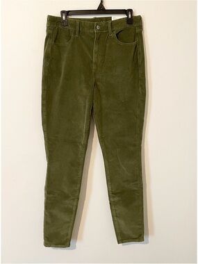 American Eagle Olive Green Corduroy High Rise Jeggings Pants Size 10 Long New